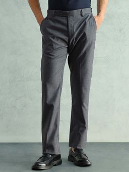 Arrow - Grey Textured Mid Waist Casual Trouser