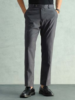 Arrow - Grey Textured Mid Waist Casual Trouser