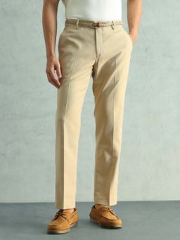 Arrow - Beige Textured Mid Waist Casual Trouser