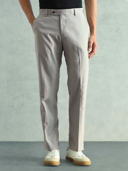 Arrow - Grey Textured Mid Waist Casual Trouser