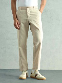 Arrow Sports - Beige Textured Mid Waist Casual Trouser