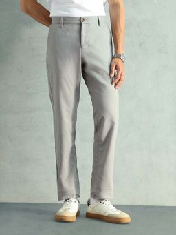 Arrow Sports - Grey Textured Mid Waist Casual Trouser