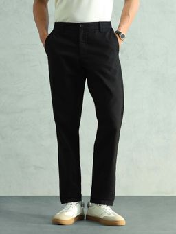 Arrow Sports - Black Textured Mid Waist Casual Trouser