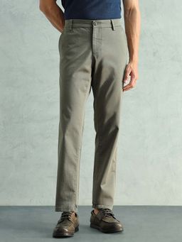 Arrow Sports - Green Textured Mid Waist Casual Trouser