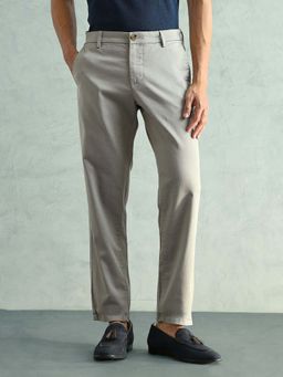 Arrow Sports - Grey Textured Mid Waist Casual Trouser