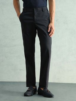 Arrow Sports - Black Textured Mid Waist Casual Trouser