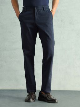 Arrow Sports - Blue Textured Mid Waist Casual Trouser