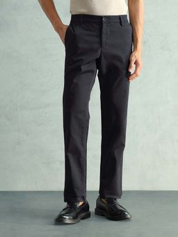 Arrow Sports - Black Textured Mid Waist Casual Trouser