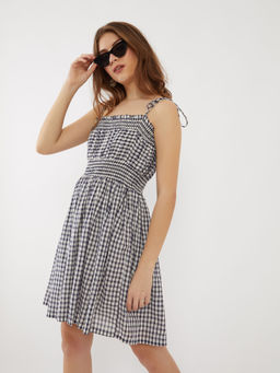Zink London - Womens Navy Blue Checks Dress