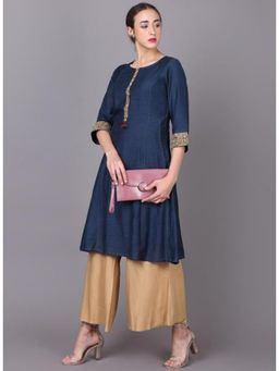 Lakshita - Navy Blue Long Embroidery Panelled Kurti