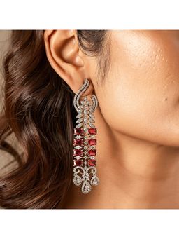 Voylla - Sparkling Elegance Crimson Ruby American Diamond Dangler Earrings