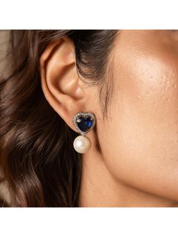 Voylla - Sparkling Elegance Blue Heart Drop American Diamond Earrings
