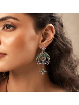 Voylla - Madhubani Peacock Partha Oxidised Enamel Earrings