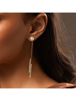 Voylla - Korean Bling Pearl Gleam Tassel Earrings