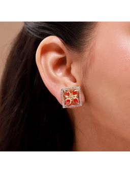 Voylla - Gold Elegance Rose Bloom Square Stud Earrings