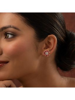 Voylla - Gold Elegance Ruby Petal Glow Cz Stud Earrings