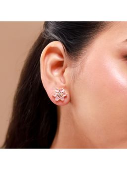 Voylla - Gold Elegance Blush Bloom Cz Stud Earrings