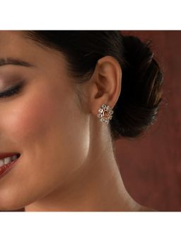 Voylla - Gold Elegance Pink Aura Blossom Cz Stud Earrings