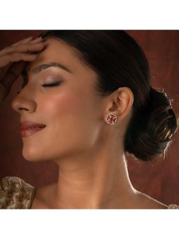 Voylla - Gold Elegance Pink Starburst Cz Stud Earrings