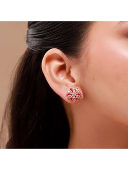 Voylla - Gold Elegance Crimson Halo Bloom Stud Earrings