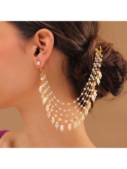 Voylla - Pearl Elegance Ivory Pearl Drop Ethnic Earrings Chain