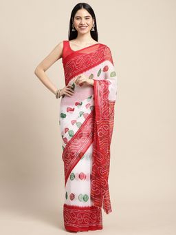 Sareemall - Womens Chiffon White Printed Designer Saree with Unstitched Blouse