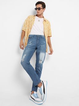 Campus Sutra - Men's Light Blue Ripped Knee Denim Jeans