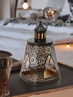 At Home by Nilkamal - Pyramid Lantern Candle Stand (Dark Brown)