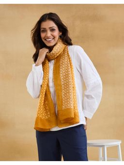 Fabindia - Mustard Cotton Silk Symphony Hand Block Printed Stole