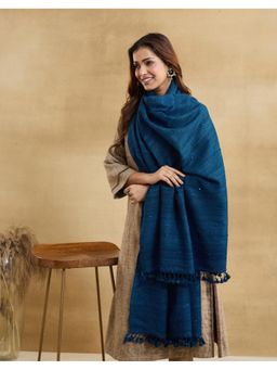 Fabindia - Navy Blue Wool Blend Embroidered Shawl