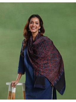 Fabindia - Navy Blue Viscose Hand Block Printed Stole
