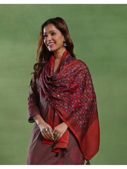 Fabindia - Red Viscose Hand Block Printed Stole