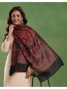 Fabindia - Brown Cotton Silk Hand Block Printed Stole