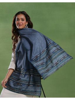 Fabindia - Blue Silk Symphony Kantha Embroidered Stole