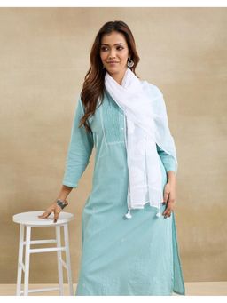 Fabindia - White Cotton Silk Blend Chikankari Stole