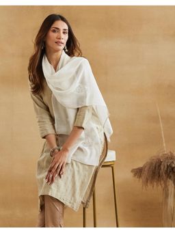 Fabindia - Off White Cotton Silk Chikankari Stole