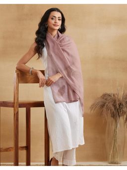Fabindia - Mauve Cotton Silk Chikankari Stole