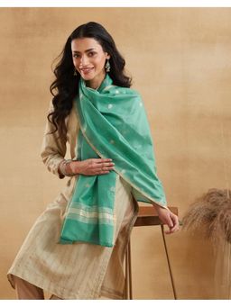 Fabindia - Green Cotton Silk Blend Banarsi Stole