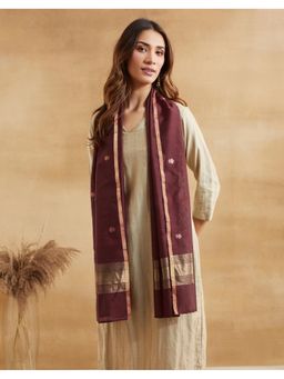 Fabindia - Wine Cotton Silk Blend Hand Woven Stole