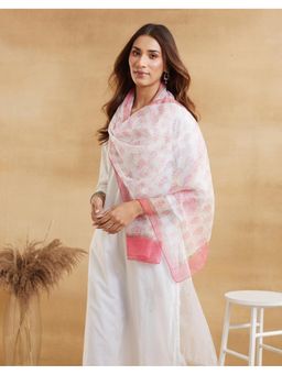 Fabindia - Pink Cotton Silk Hand Block Printed Stole