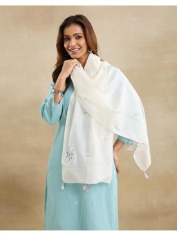 Fabindia - White Cotton Silk Chikankari Stole
