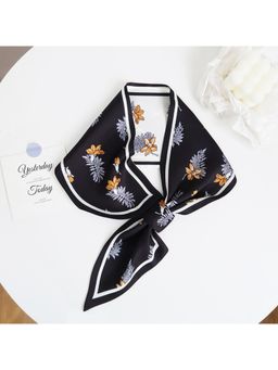 CrossKulture - Floral Printed Satin Scarf - Black