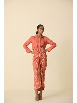 Dorabi - Lynx Women Coral Rayon Shirt with Skirt