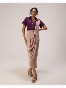 Dorabi - Avisha Women Purple Satin Shirt with Drape Skirt