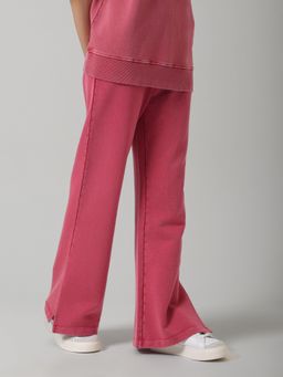 NeceSera - Women Red Cotton Terry Side Slit Track Pant
