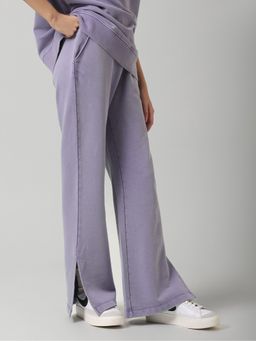 NeceSera - Women Purple Cotton Terry Side Slit Track Pant