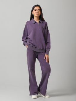 NeceSera - Purple Pure Cotton Terry Plum Acid Wash Polo Co-Ord Set