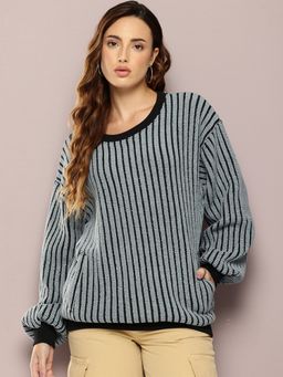 DILLINGER - Women Blue Long Sleeve Oversized Striped Sweatshirt