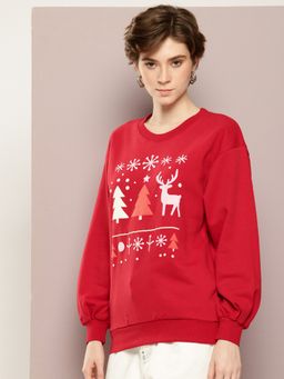 DILLINGER - Women Red Oversized Puff Printed Sweatshirt