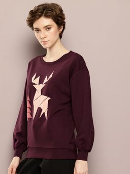 DILLINGER - Women Burgundy Oversized Puff Printed Sweatshirt